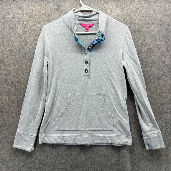 Lilly Pulitzer Pullover Women XS Gray Knit Half Button Sweatshirt Top Popover - Picture 1 of 13